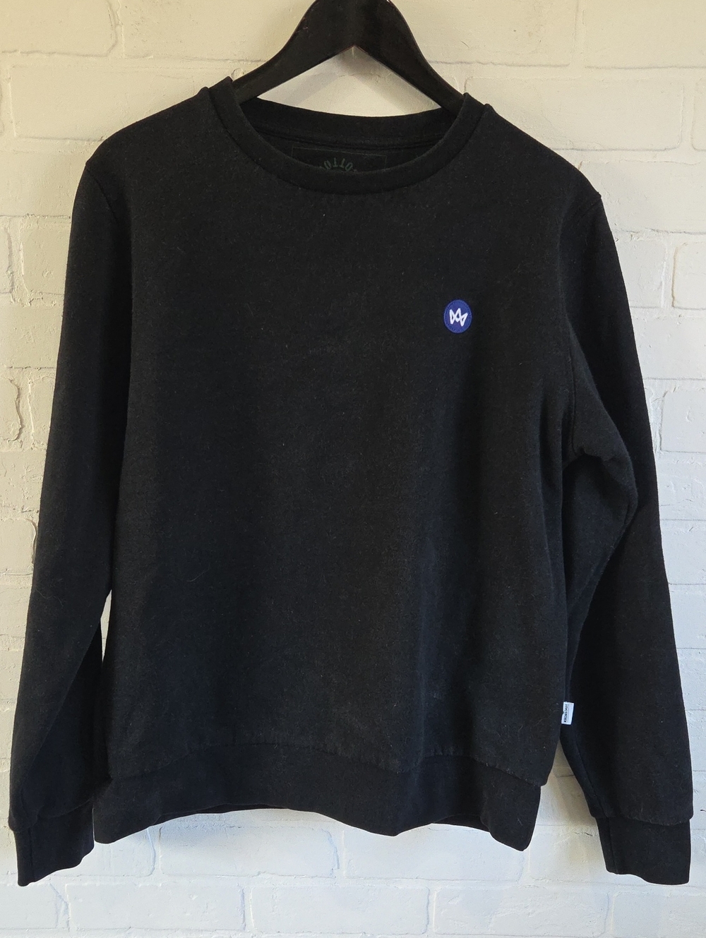 Men's Black Crewneck Sweater with Subtle Emblem